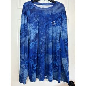 REALTREE FISHING MENS BLUE‎ CAMO ACTIVEWEAR POLY SPANDEX SHIRT SZ 2XL